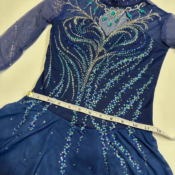 Girls Long Sleeve Figure Ice Skating Dress Rhinestones Mesh Ballet Dance Dresses - Picture 8 of 10